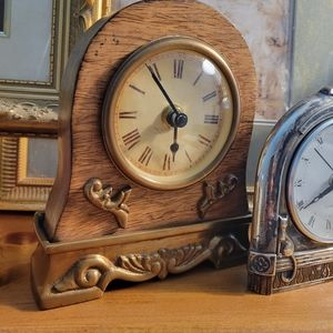 Vintage Bronze brass metal and wood clock